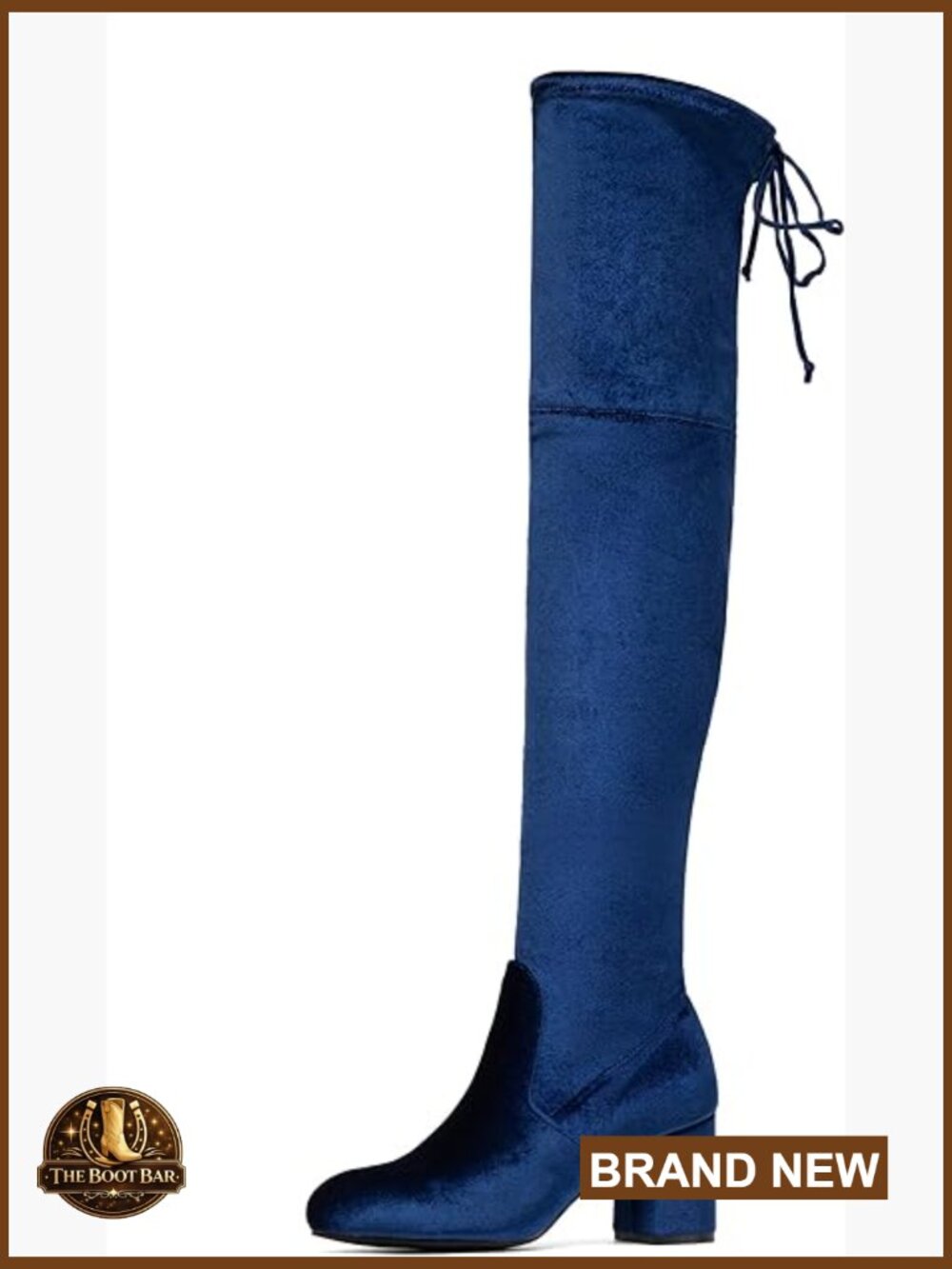 Over-the-Knee Velvet Boots Chunky Heel Stretch Fit Lace Up